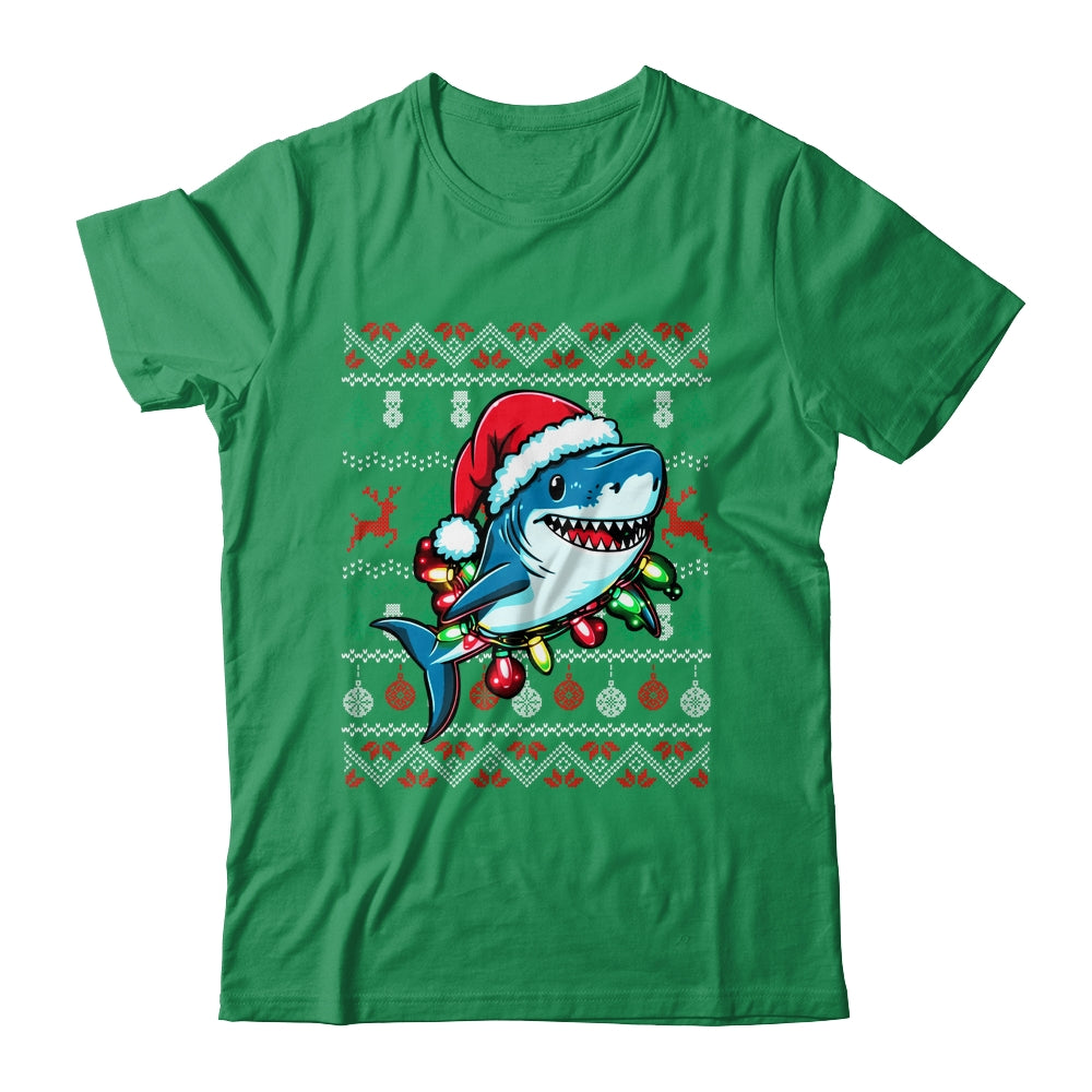 Merry Sharkmas Santa Shark Ugly Christmas Lights Xmas Shirt & Sweatshirt | siriusteestore