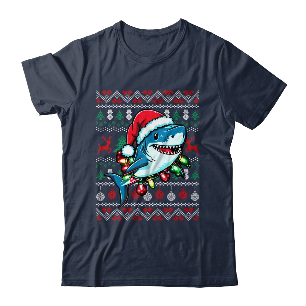 Merry Sharkmas Santa Shark Ugly Christmas Lights Xmas Shirt & Sweatshirt | siriusteestore