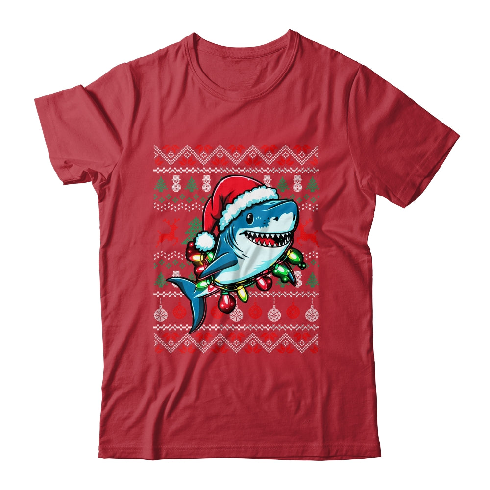 Merry Sharkmas Santa Shark Ugly Christmas Lights Xmas Shirt & Sweatshirt | siriusteestore