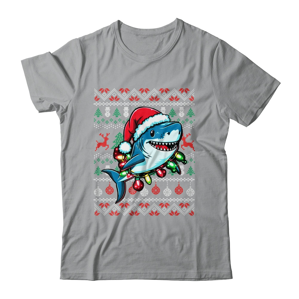 Merry Sharkmas Santa Shark Ugly Christmas Lights Xmas Shirt & Sweatshirt | siriusteestore