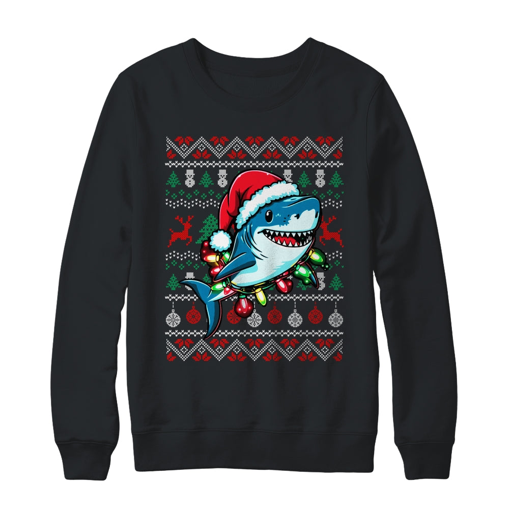 Merry Sharkmas Santa Shark Ugly Christmas Lights Xmas Shirt & Sweatshirt | siriusteestore