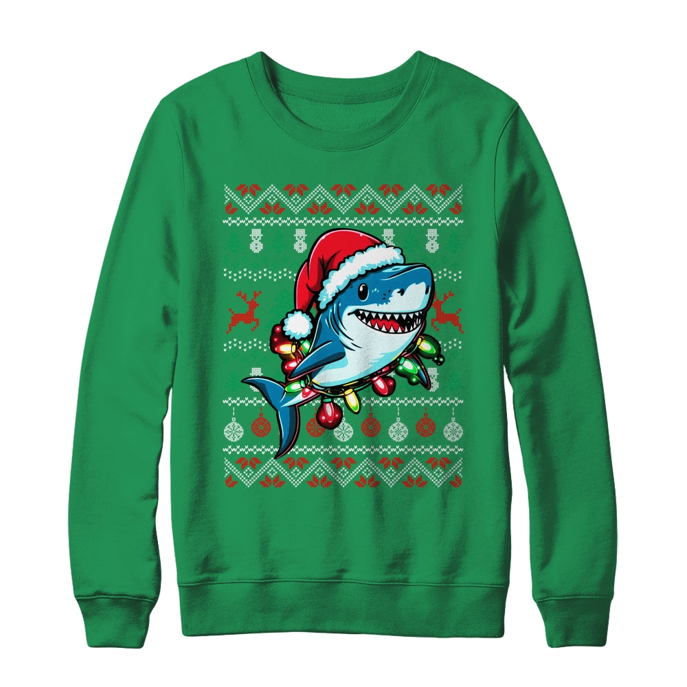Merry Sharkmas Santa Shark Ugly Christmas Lights Xmas Shirt & Sweatshirt | siriusteestore