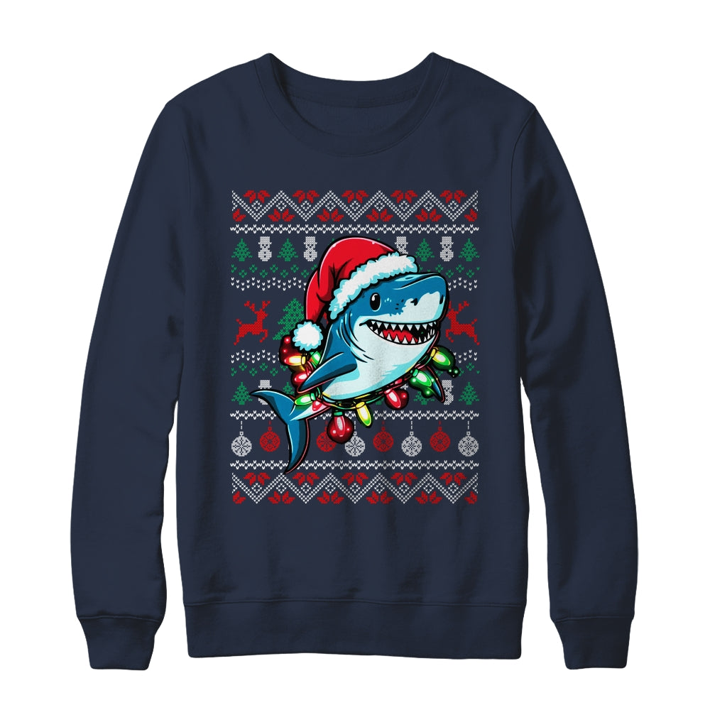 Merry Sharkmas Santa Shark Ugly Christmas Lights Xmas Shirt & Sweatshirt | siriusteestore