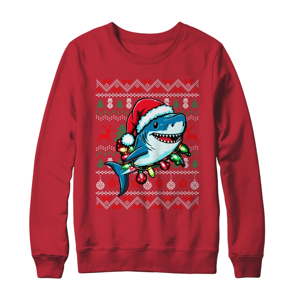 Merry Sharkmas Santa Shark Ugly Christmas Lights Xmas Shirt & Sweatshirt | siriusteestore
