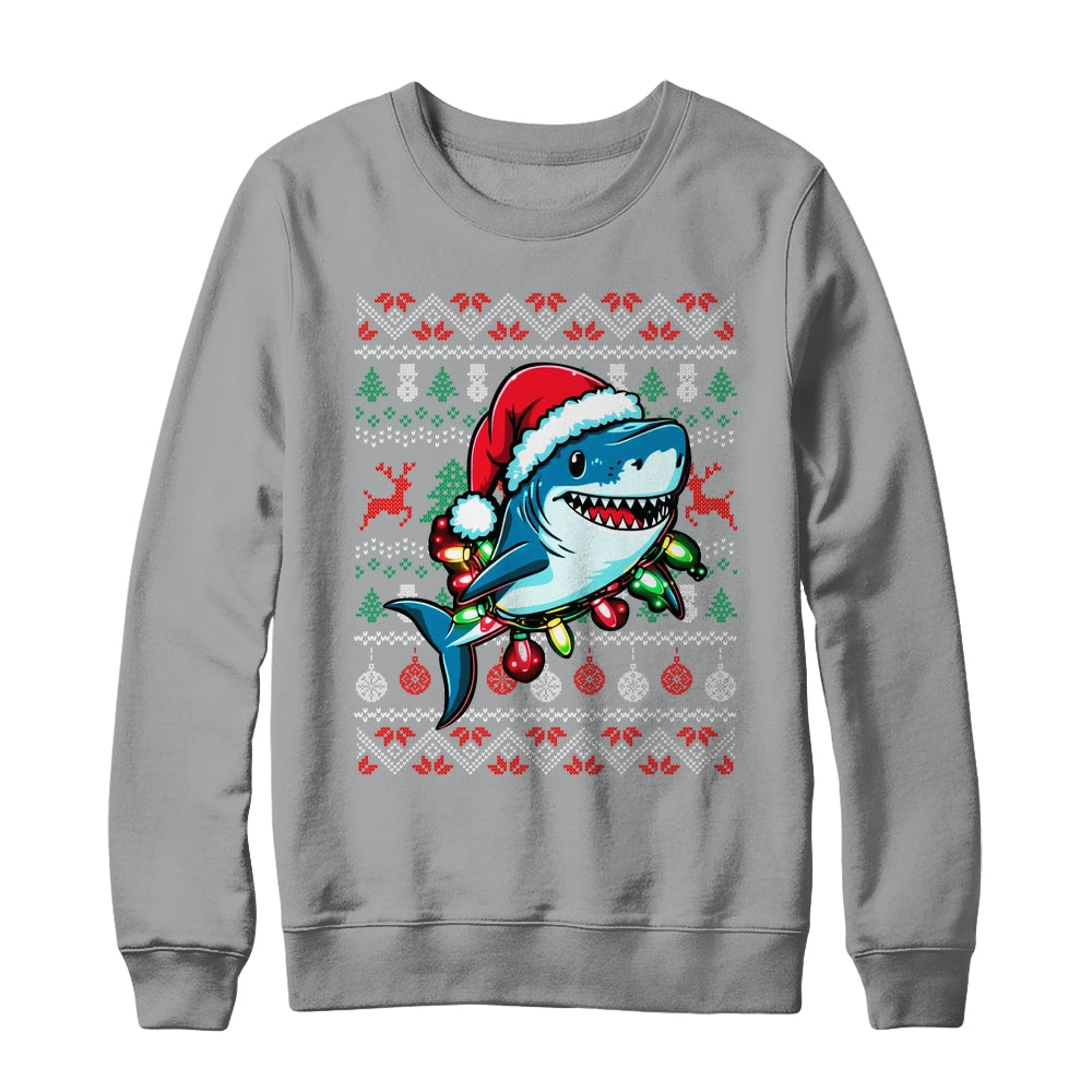 Merry Sharkmas Santa Shark Ugly Christmas Lights Xmas Shirt & Sweatshirt | siriusteestore