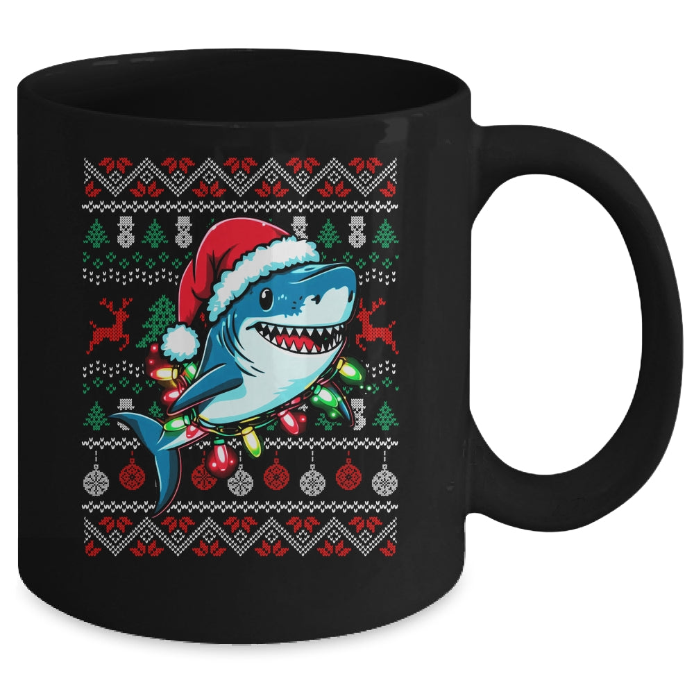 Merry Sharkmas Santa Shark Ugly Christmas Lights Xmas Mug | siriusteestore