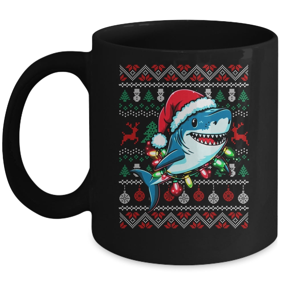 Merry Sharkmas Santa Shark Ugly Christmas Lights Xmas Mug | siriusteestore