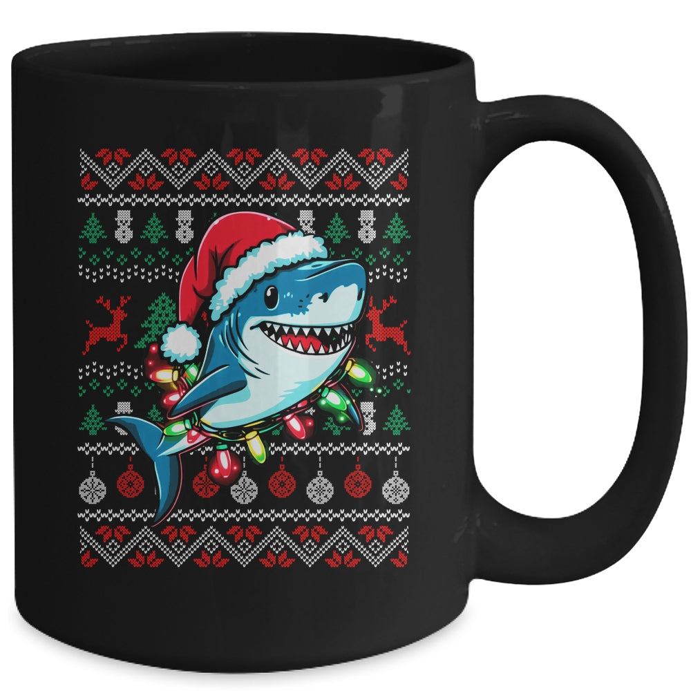 Merry Sharkmas Santa Shark Ugly Christmas Lights Xmas Mug | siriusteestore