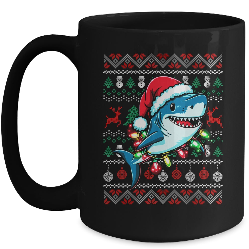 Merry Sharkmas Santa Shark Ugly Christmas Lights Xmas Mug | siriusteestore