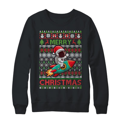 Merry Ugly Christmas Santa Hat Astronaut Riding Rocket Xmas Shirt & Sweatshirt | siriusteestore