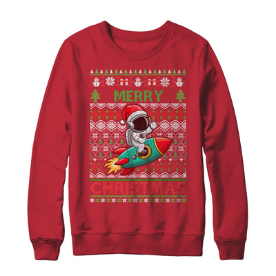 Merry Ugly Christmas Santa Hat Astronaut Riding Rocket Xmas Shirt & Sweatshirt | siriusteestore