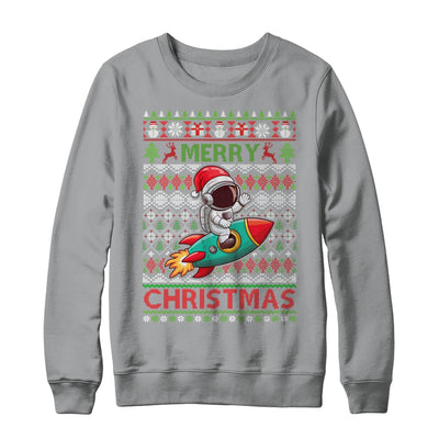 Merry Ugly Christmas Santa Hat Astronaut Riding Rocket Xmas Shirt & Sweatshirt | siriusteestore