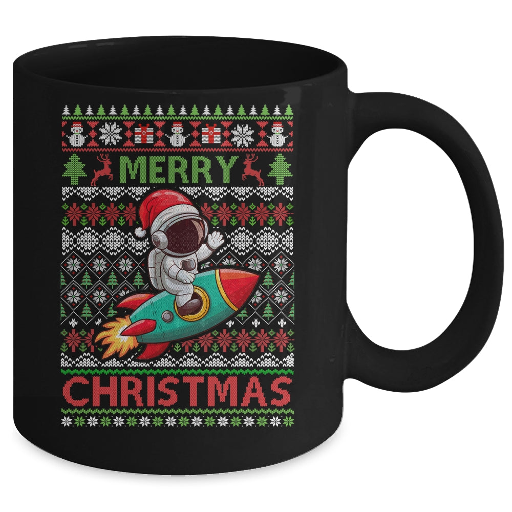 Merry Ugly Christmas Santa Hat Astronaut Riding Rocket Xmas Mug | siriusteestore