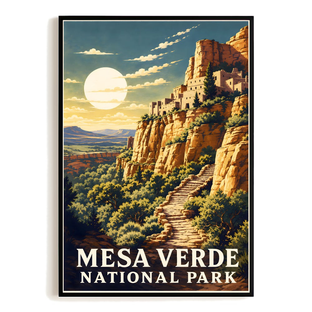 Mesa Verde National Park Travel Poster Vintage Cliff Dwelling Souvenir Wall Art Landscape Print Painting Picture For Home Room Living Room Office Bedroom Decor Unframed | siriusteestore