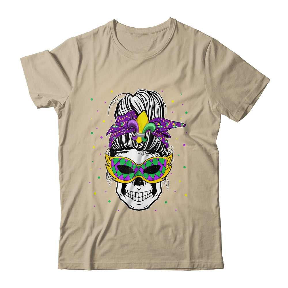Messy Bun Hair Skull Mardi Gras Party For Women Shirt & Tank Top | siriusteestore