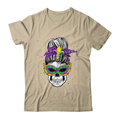 Messy Bun Hair Skull Mardi Gras Party For Women Shirt & Tank Top | siriusteestore