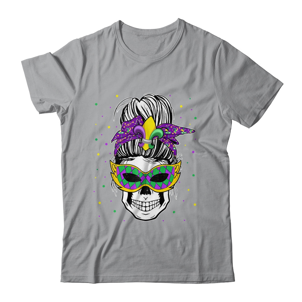 Messy Bun Hair Skull Mardi Gras Party For Women Shirt & Tank Top | siriusteestore