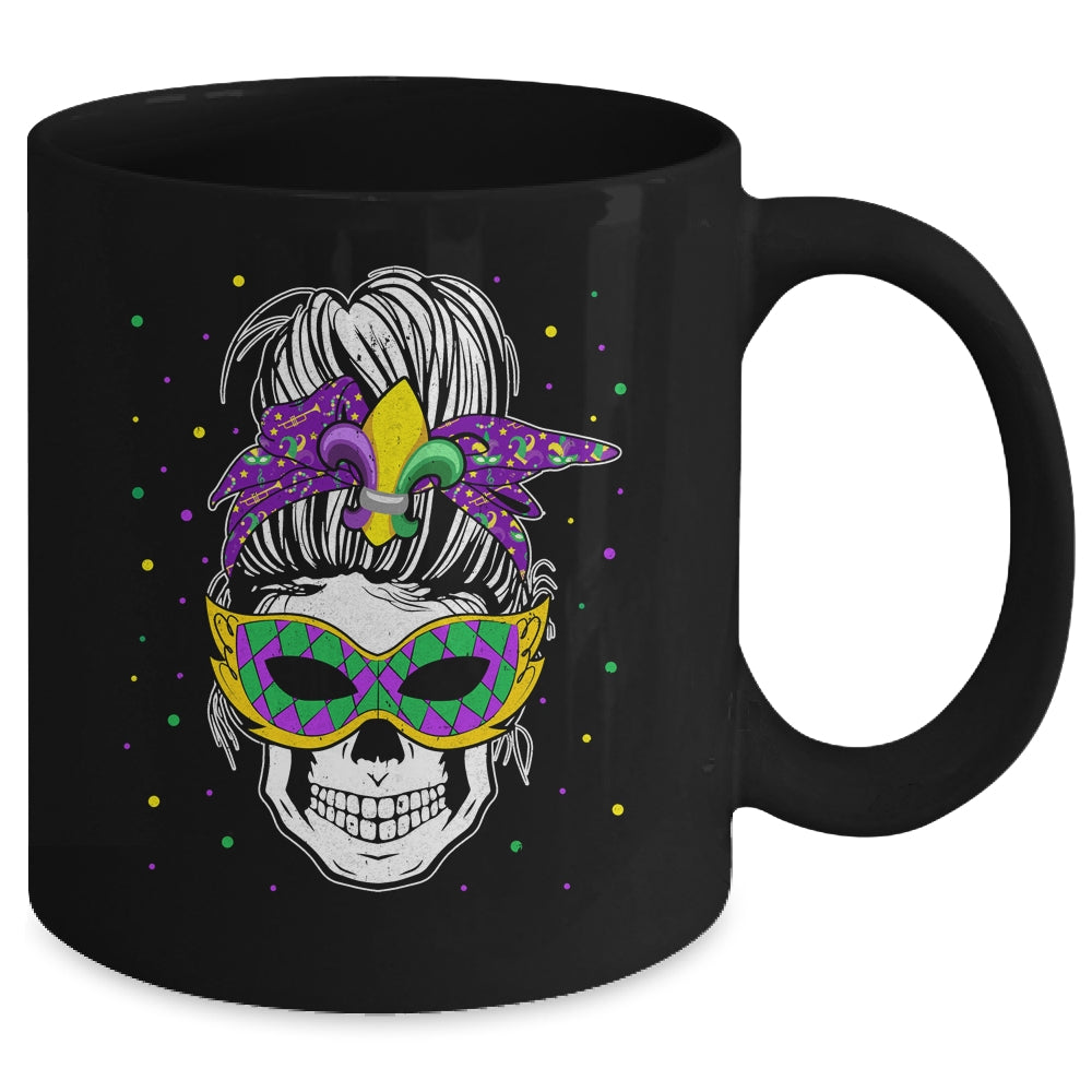 Messy Bun Hair Skull Mardi Gras Party For Women Mug | siriusteestore