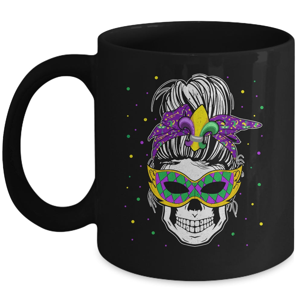 Messy Bun Hair Skull Mardi Gras Party For Women Mug | siriusteestore