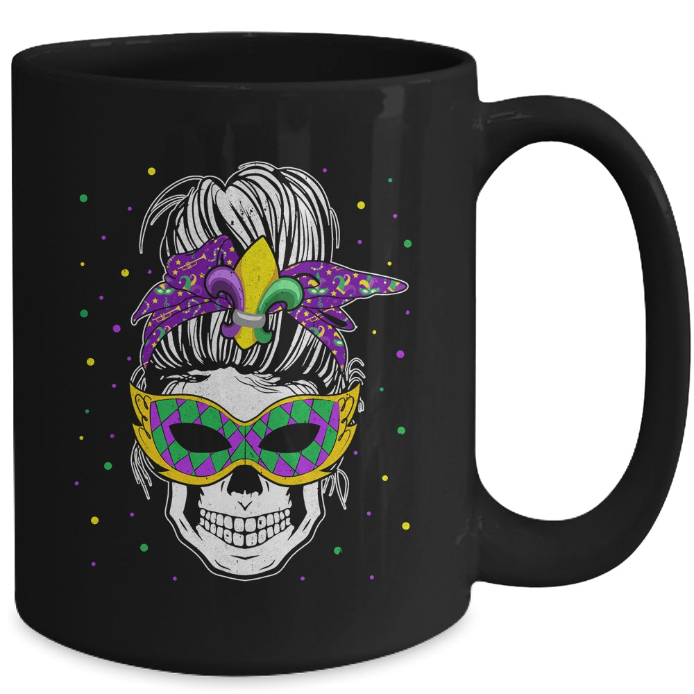 Messy Bun Hair Skull Mardi Gras Party For Women Mug | siriusteestore