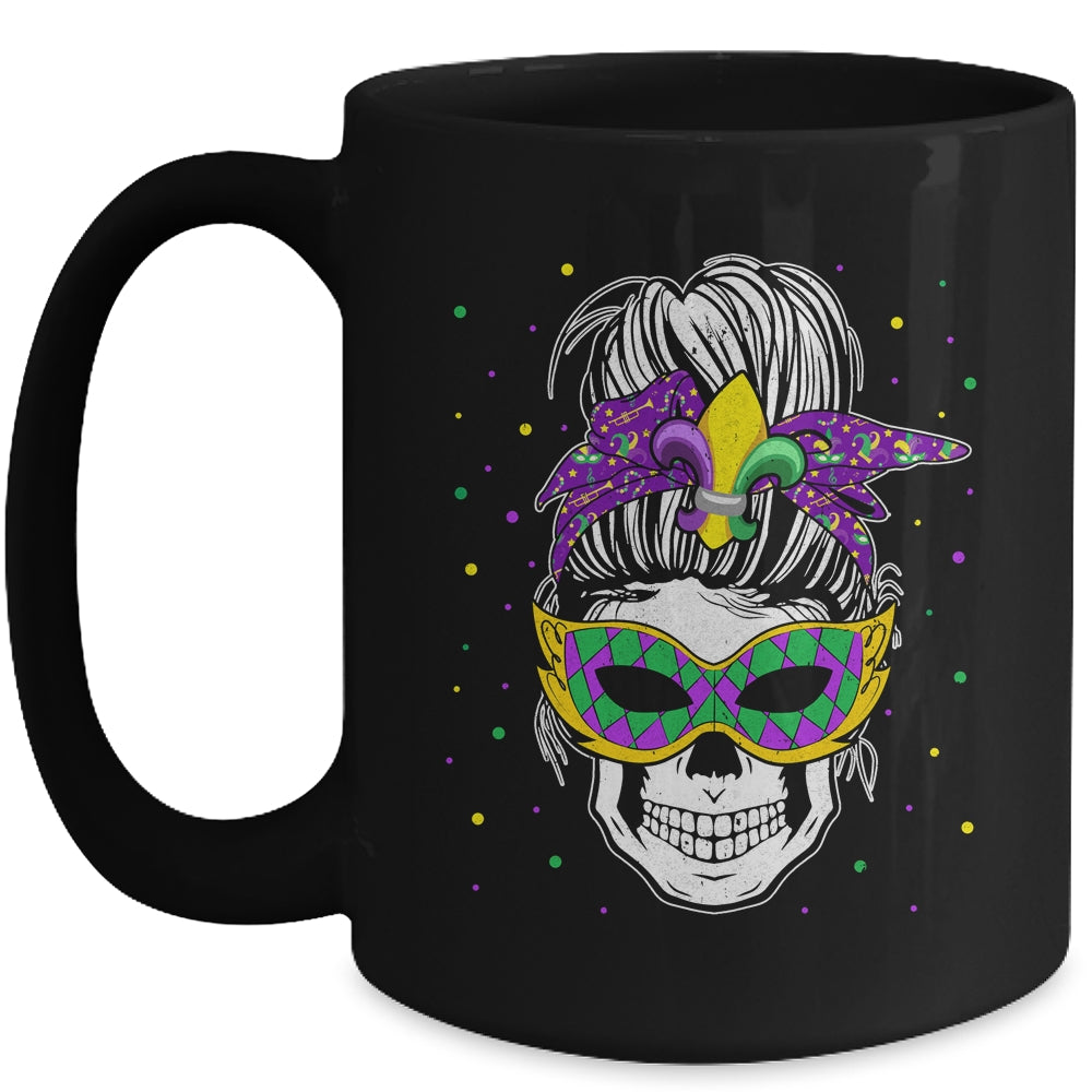 Messy Bun Hair Skull Mardi Gras Party For Women Mug | siriusteestore