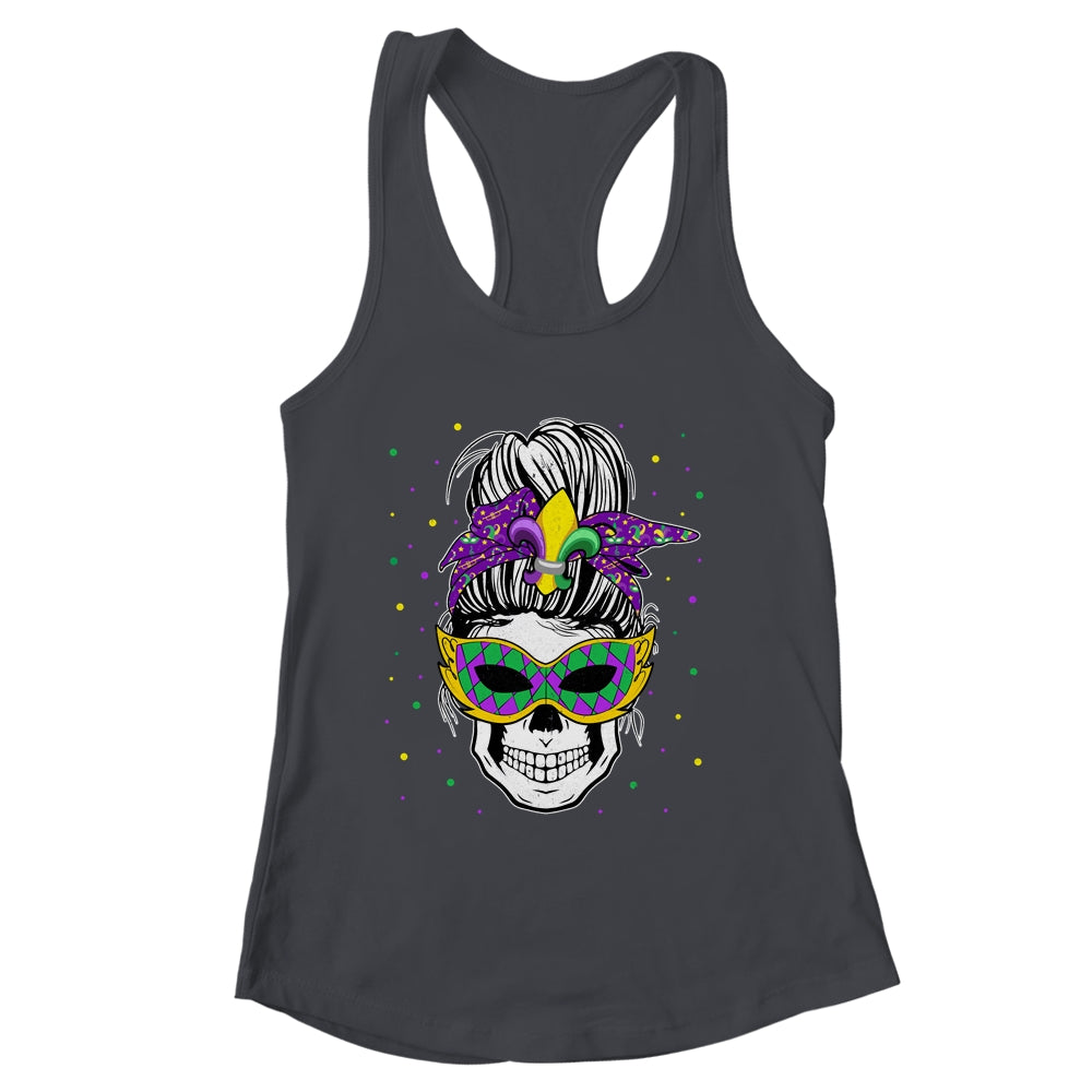 Messy Bun Hair Skull Mardi Gras Party For Women Shirt & Tank Top | siriusteestore