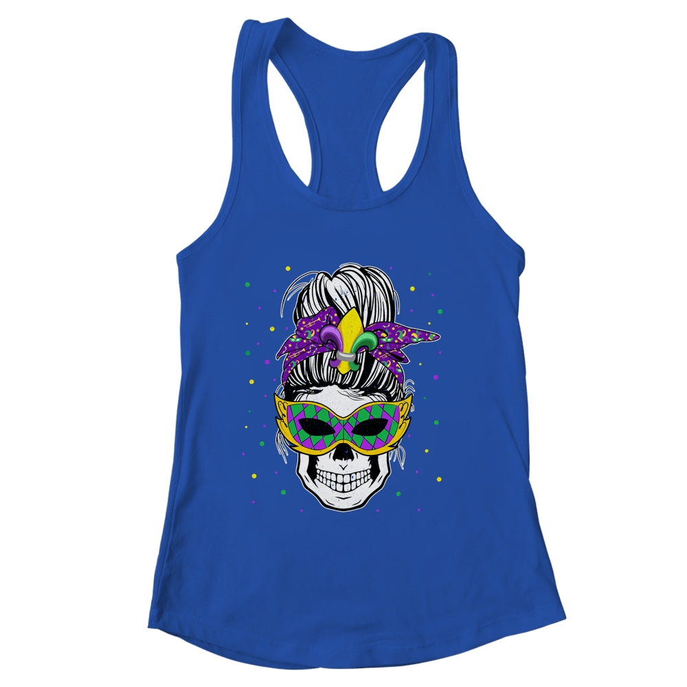 Messy Bun Hair Skull Mardi Gras Party For Women Shirt & Tank Top | siriusteestore