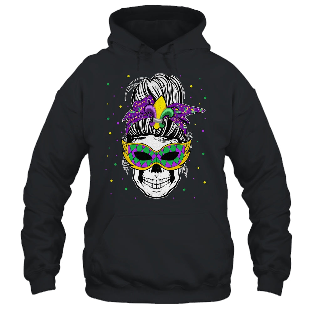 Messy Bun Hair Skull Mardi Gras Party For Women Shirt & Tank Top | siriusteestore