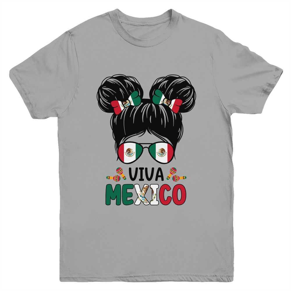 Mexican Independence Funny Viva Mexico Messy Bun Hair Kids Youth Shirt | siriusteestore