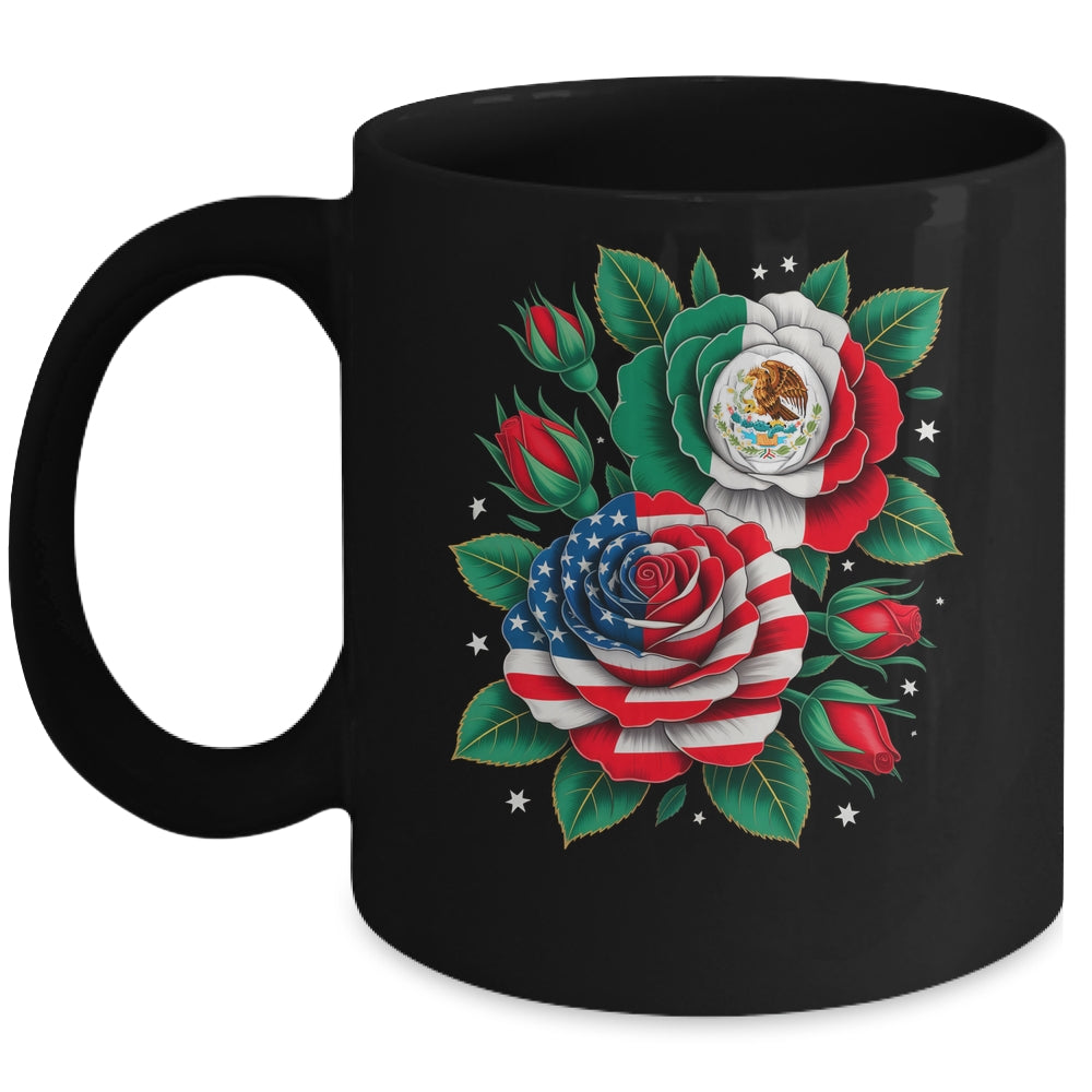 Mexico Mexican Flag USA American Flag Rose Flower Mexicana Mug | siriusteestore