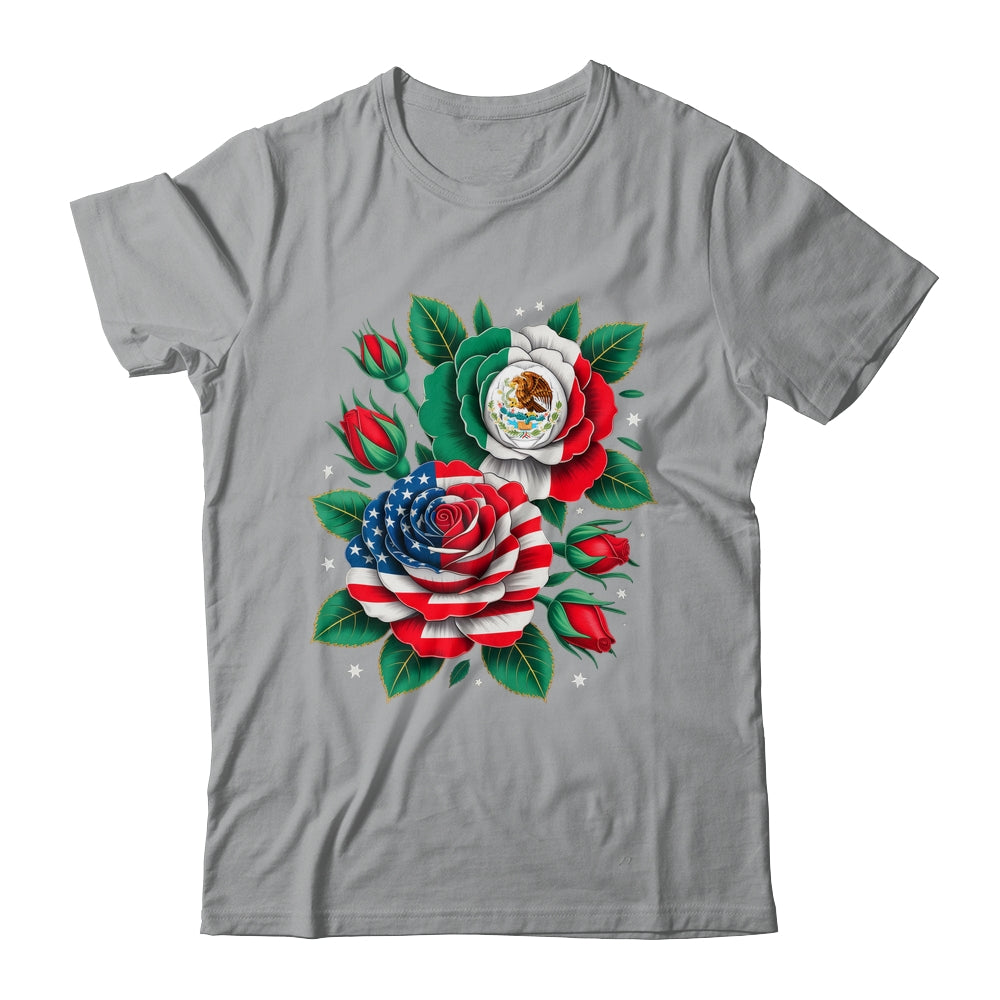 Mexico Mexican Flag USA American Flag Rose Flower Mexicana Shirt & Tank Top | siriusteestore