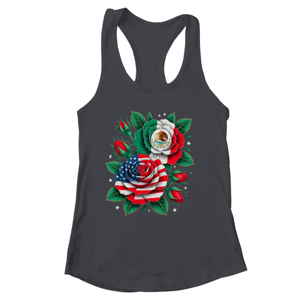 Mexico Mexican Flag USA American Flag Rose Flower Mexicana Shirt & Tank Top | siriusteestore