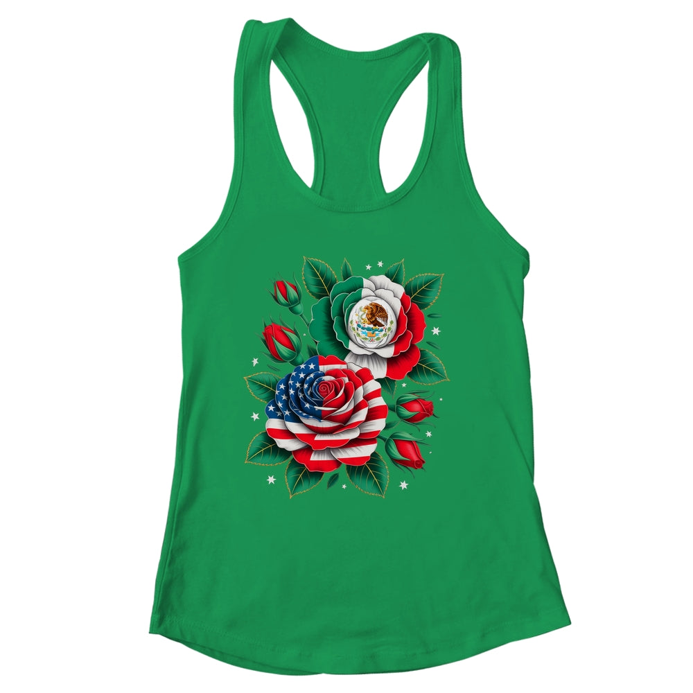 Mexico Mexican Flag USA American Flag Rose Flower Mexicana Shirt & Tank Top | siriusteestore
