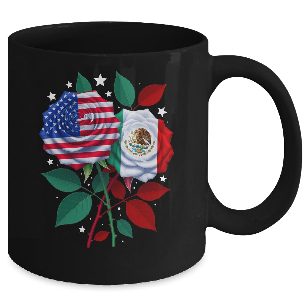 Mexico USA Flag Mexican Flag American Rose Flower Mug | siriusteestore