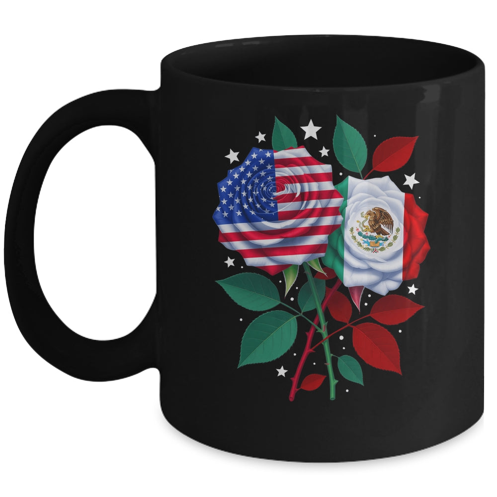 Mexico USA Flag Mexican Flag American Rose Flower Mug | siriusteestore