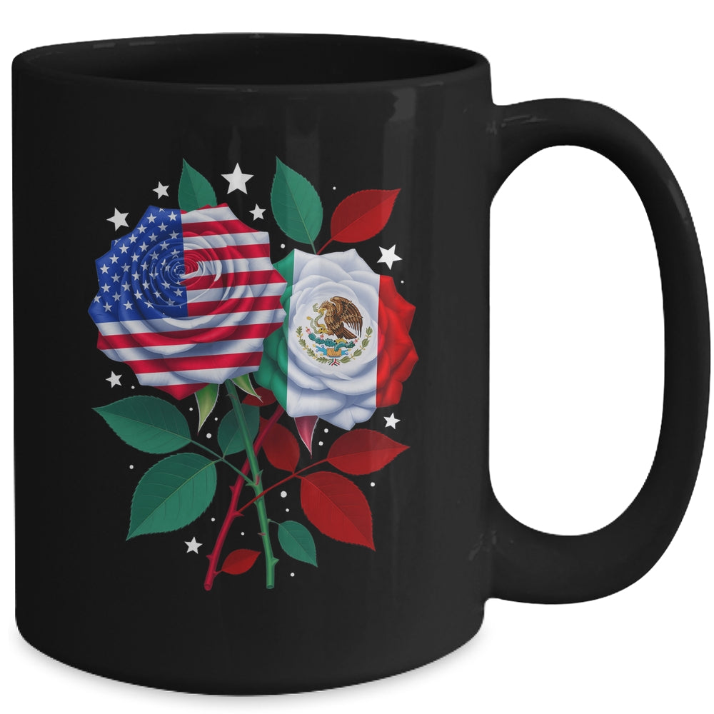 Mexico USA Flag Mexican Flag American Rose Flower Mug | siriusteestore