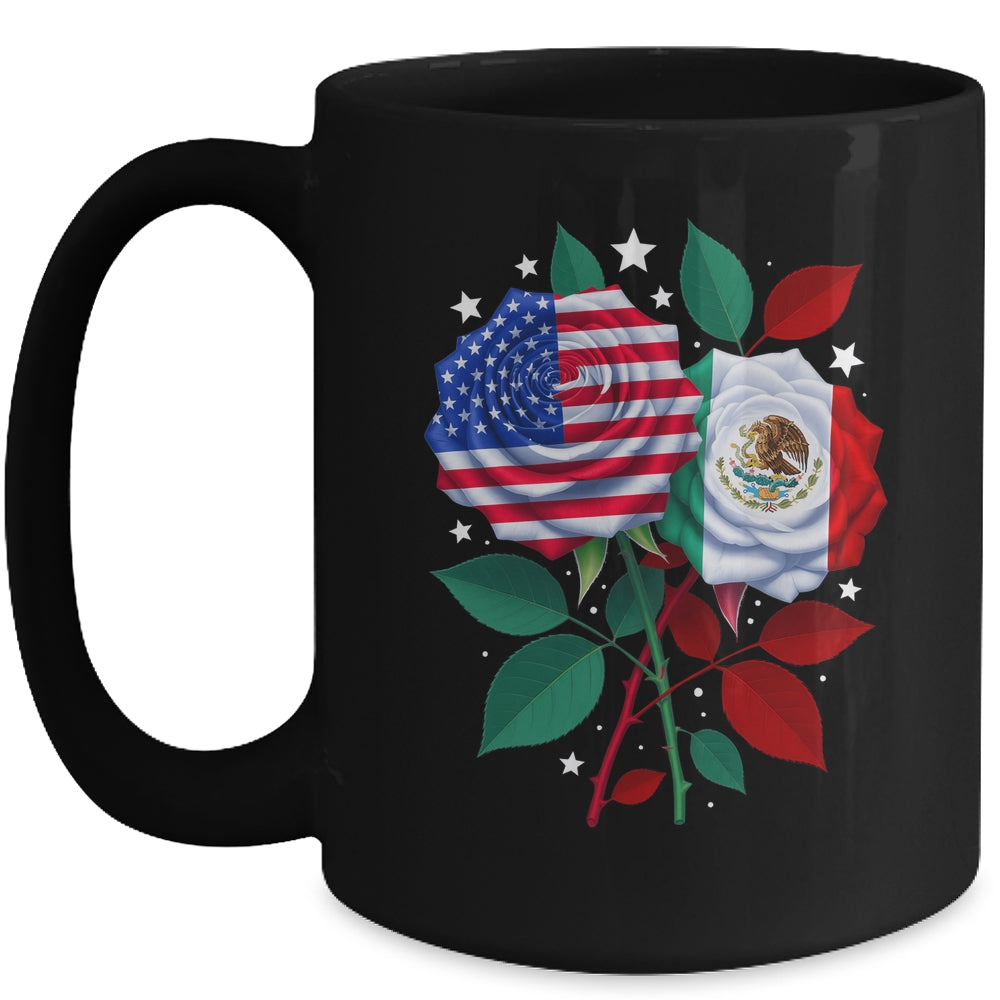 Mexico USA Flag Mexican Flag American Rose Flower Mug | siriusteestore