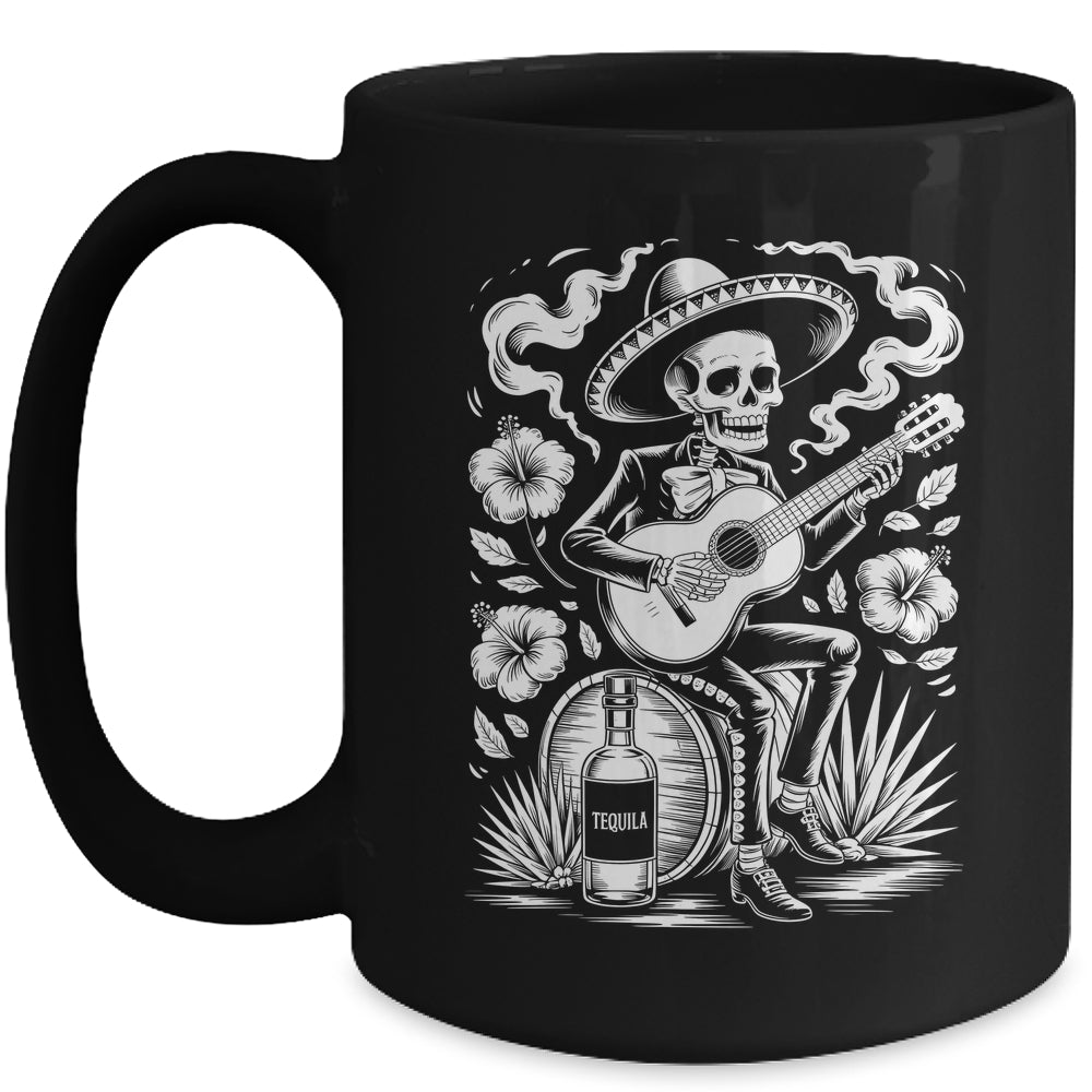 Mexico Vintage Skeleton Guitar Dia De Los Muertos Mexican Mug | siriusteestore