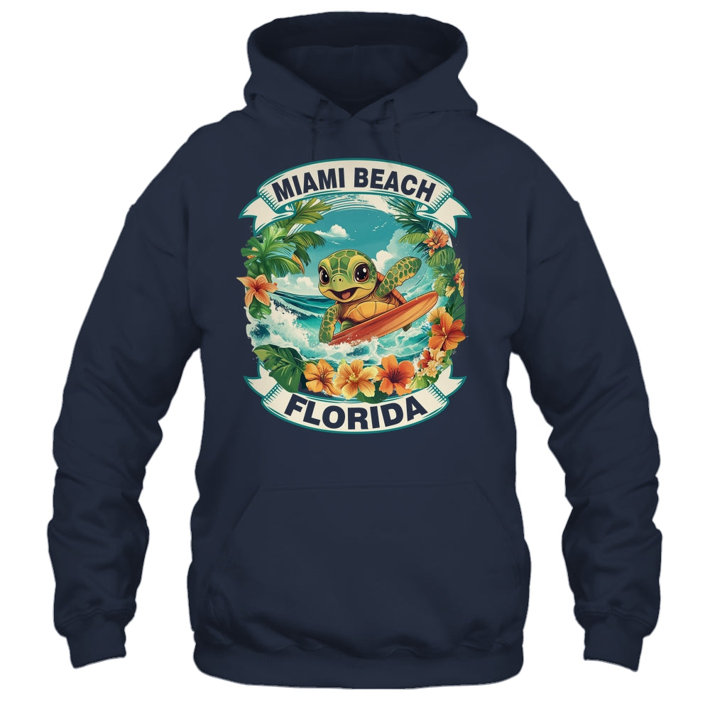 Miami Beach Florida Cute Sea Turtle Surfing Summer Vacation Shirt & Tank Top | siriusteestore