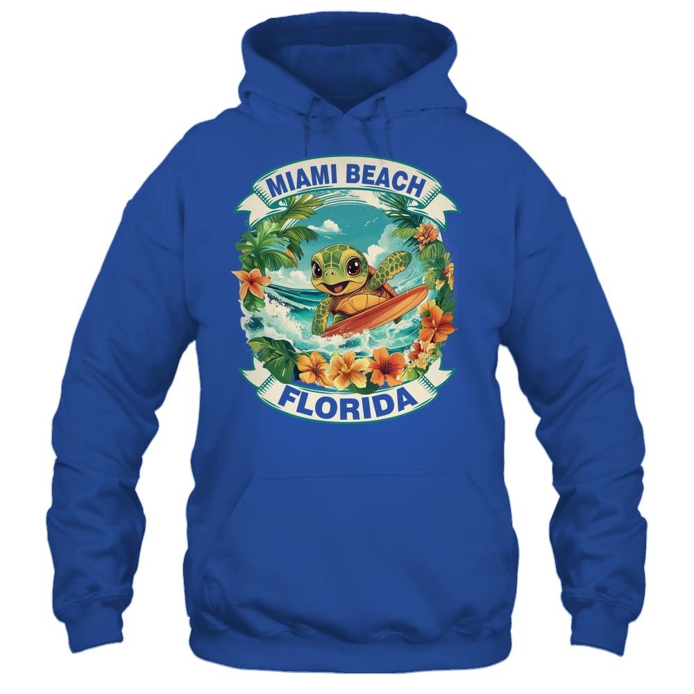 Miami Beach Florida Cute Sea Turtle Surfing Summer Vacation Shirt & Tank Top | siriusteestore
