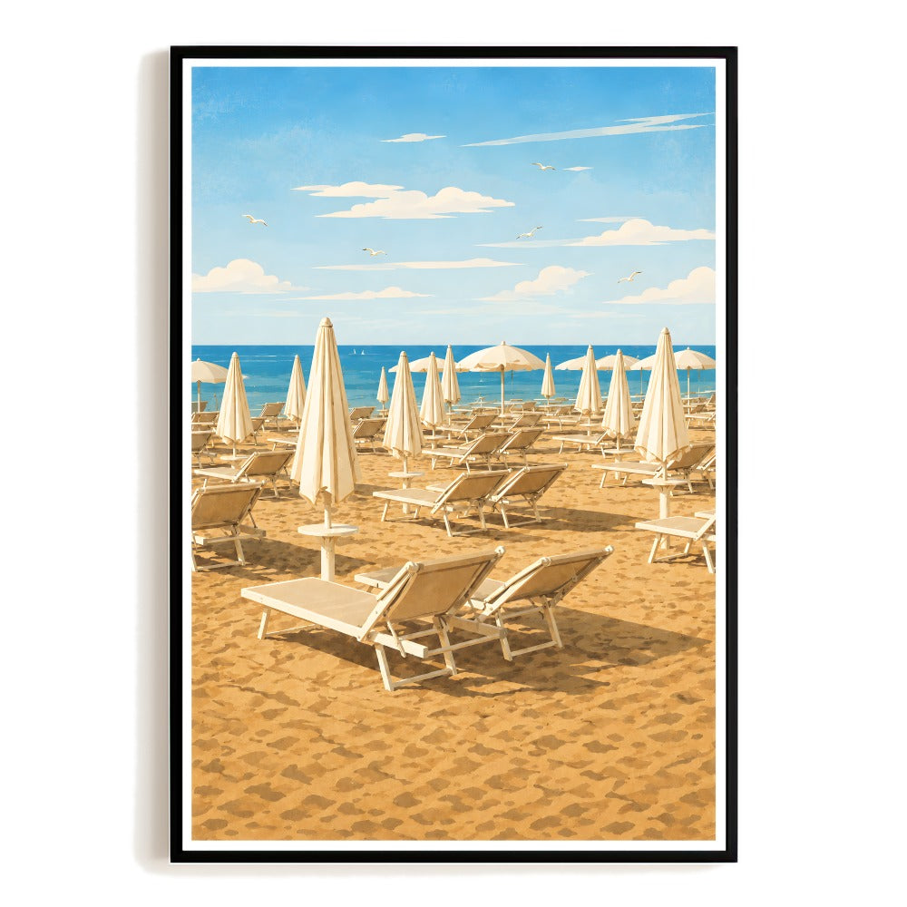 Minimalist Beach Umbrellas Wall Art Poster Coastal Ocean Landscape Print Painting Picture For Home Living Room Bedroom Office Decor Unframed | siriusteestore