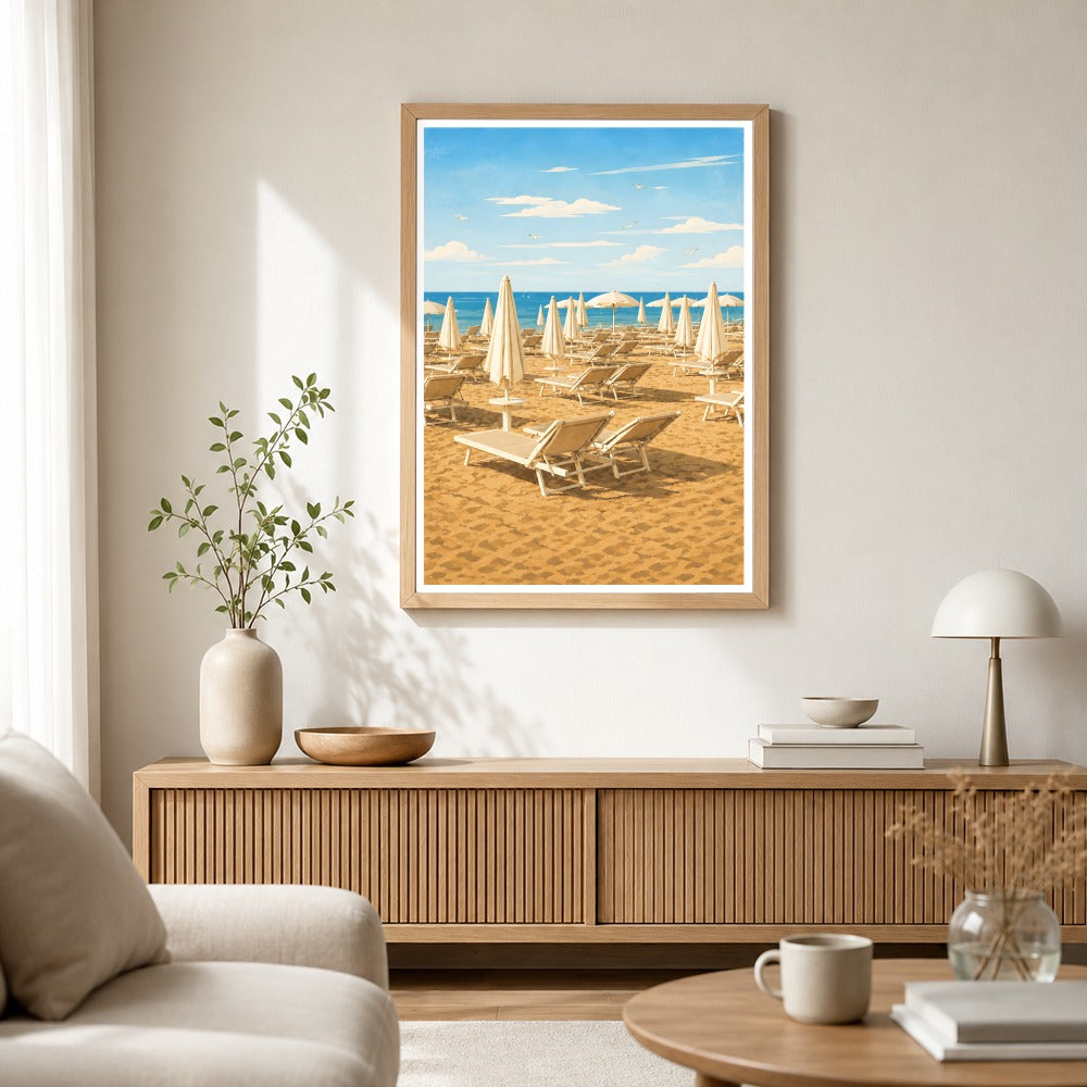 Minimalist Beach Umbrellas Wall Art Poster Coastal Ocean Landscape Print Painting Picture For Home Living Room Bedroom Office Decor Unframed | siriusteestore