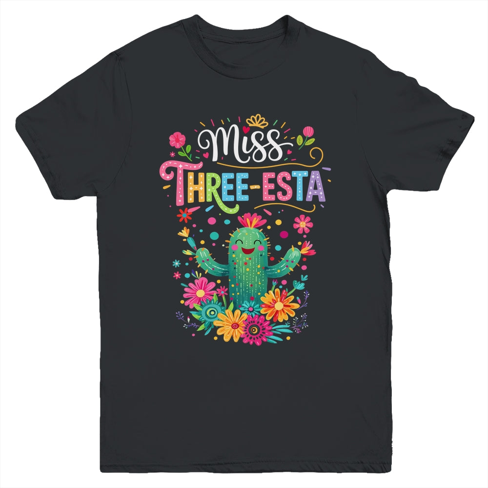 Miss Three-Esta Fiesta Cactus 3rd Birthday Party Outfit Youth Shirt | siriusteestore