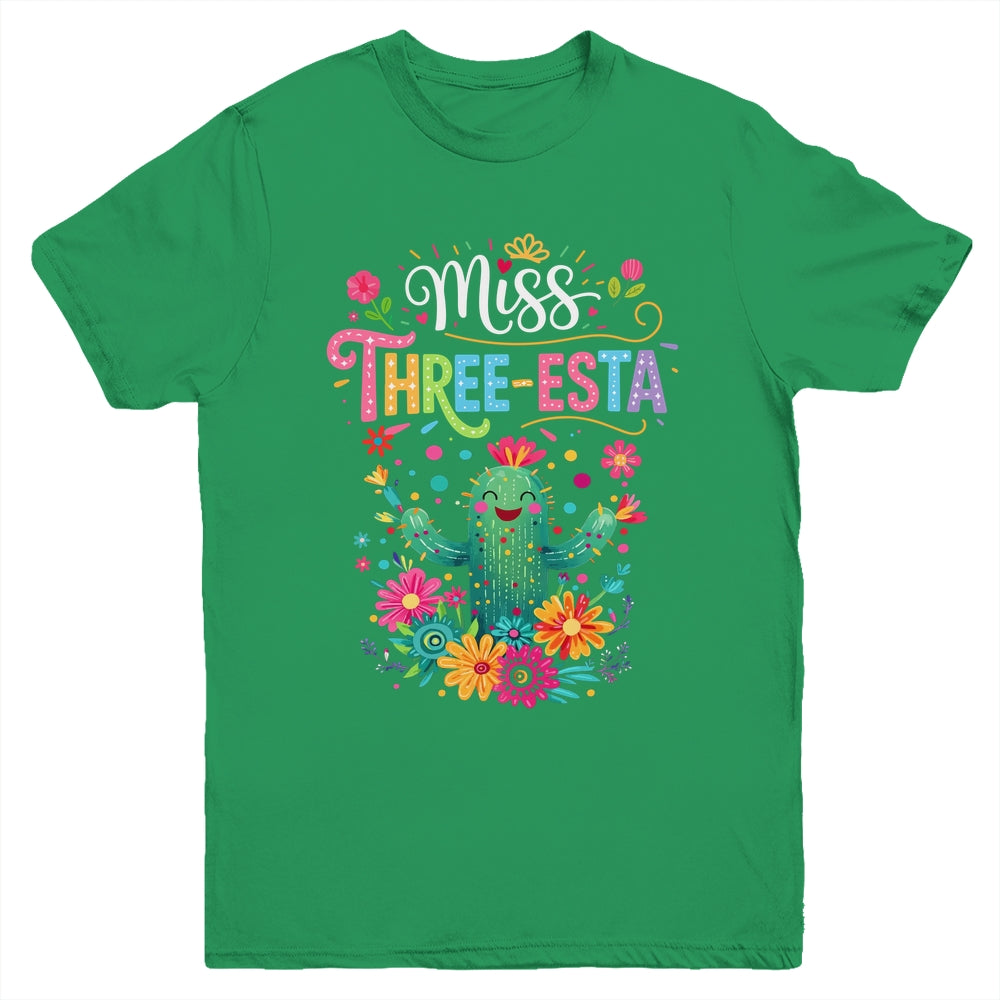 Miss Three-Esta Fiesta Cactus 3rd Birthday Party Outfit Youth Shirt | siriusteestore
