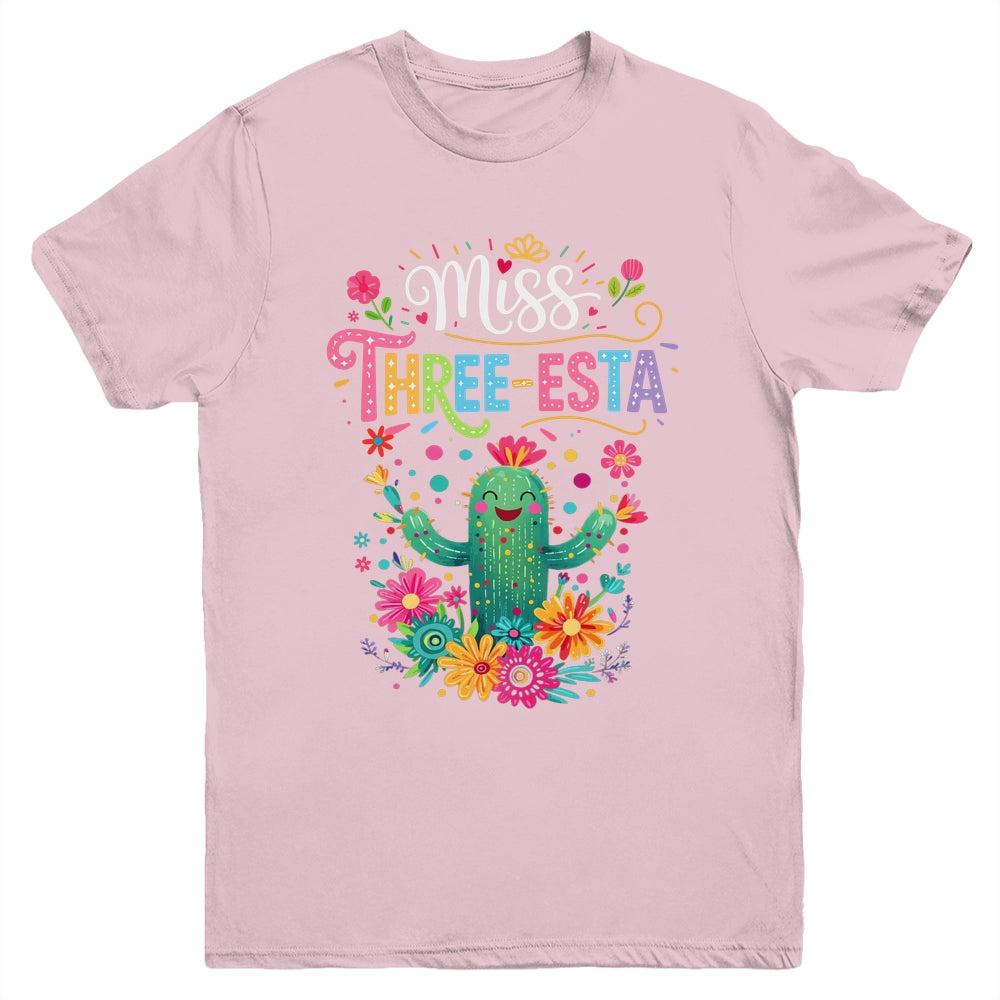 Miss Three-Esta Fiesta Cactus 3rd Birthday Party Outfit Youth Shirt | siriusteestore