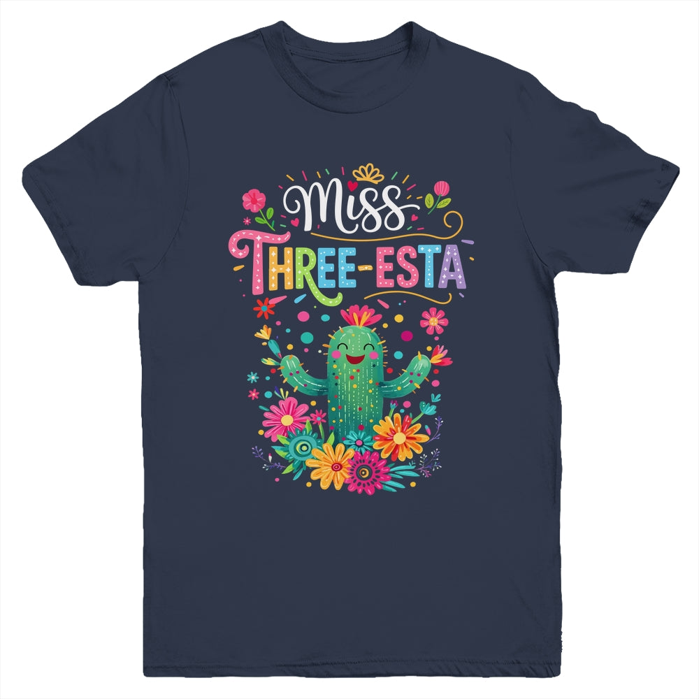 Miss Three-Esta Fiesta Cactus 3rd Birthday Party Outfit Youth Shirt | siriusteestore