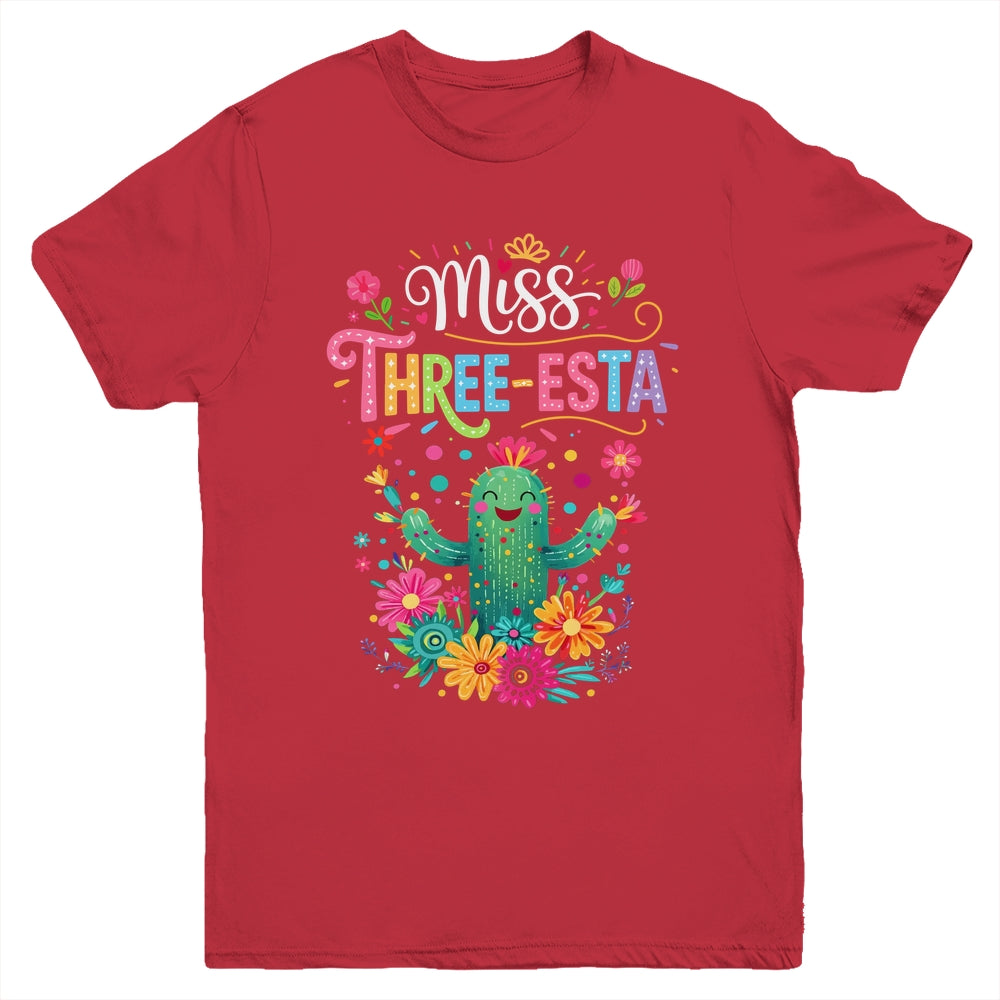 Miss Three-Esta Fiesta Cactus 3rd Birthday Party Outfit Youth Shirt | siriusteestore