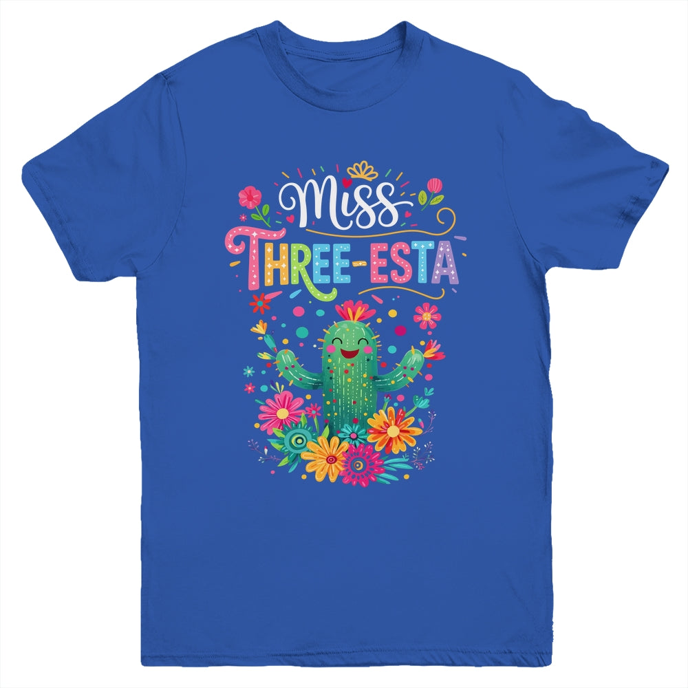 Miss Three-Esta Fiesta Cactus 3rd Birthday Party Outfit Youth Shirt | siriusteestore
