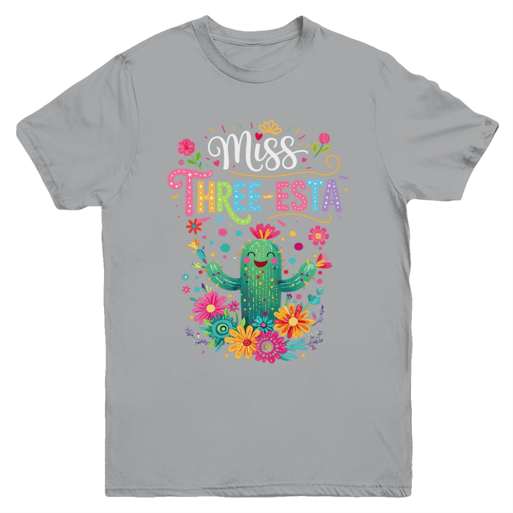 Miss Three-Esta Fiesta Cactus 3rd Birthday Party Outfit Youth Shirt | siriusteestore
