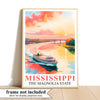 Mississippi Print Travel Poster Boating River Sunset Magnolia State Souvenir Wall Art Landscape Painting Ideal Gift For Home Living Room Office Bedroom Decor Unframed | siriusteestore